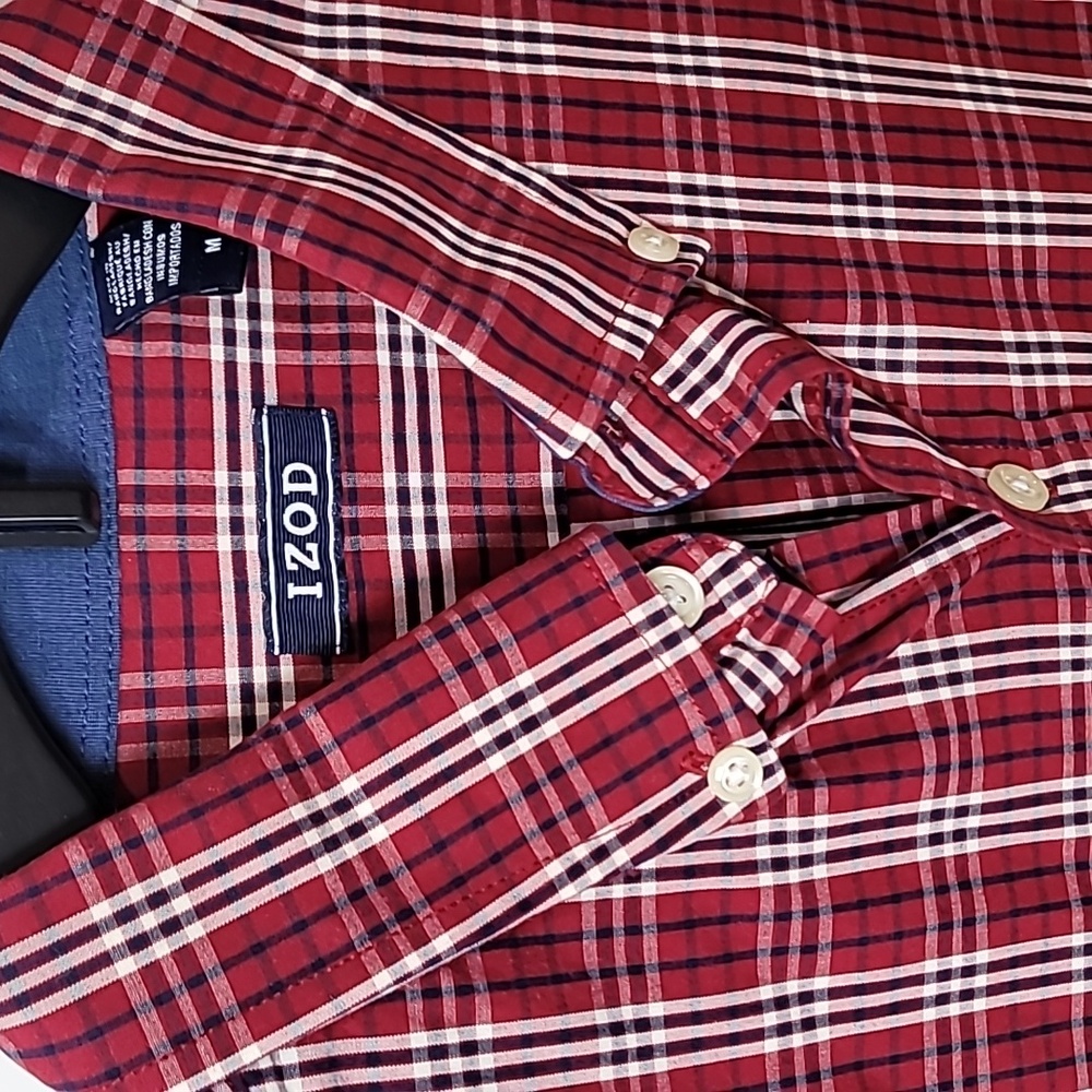 IZOD ~ Red White & Blue Plaid Long Sleeve Button down Shirt - Picture 3 of 12